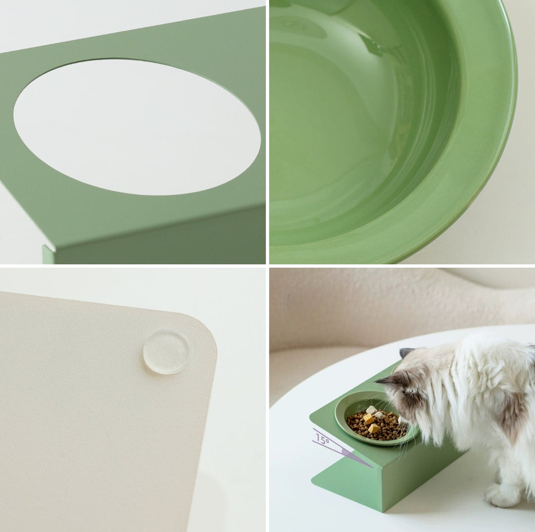 Ceramic Double Pet Bowl with Tilted Iron Stand