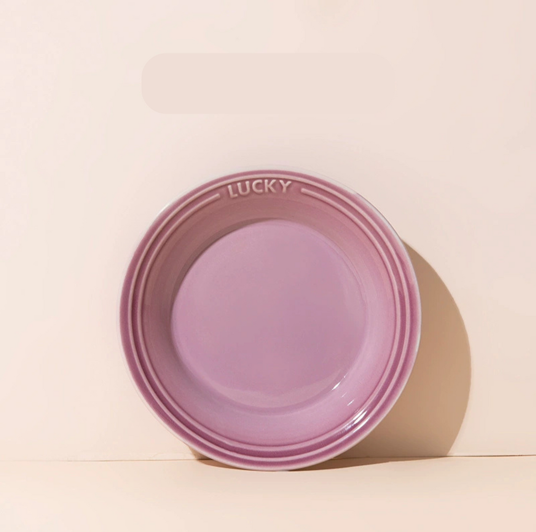 Lucky 6-Inch Flat Ceramic Pet Bowl – Multicolour Glazed Plate for Cats &amp; Small Dogs