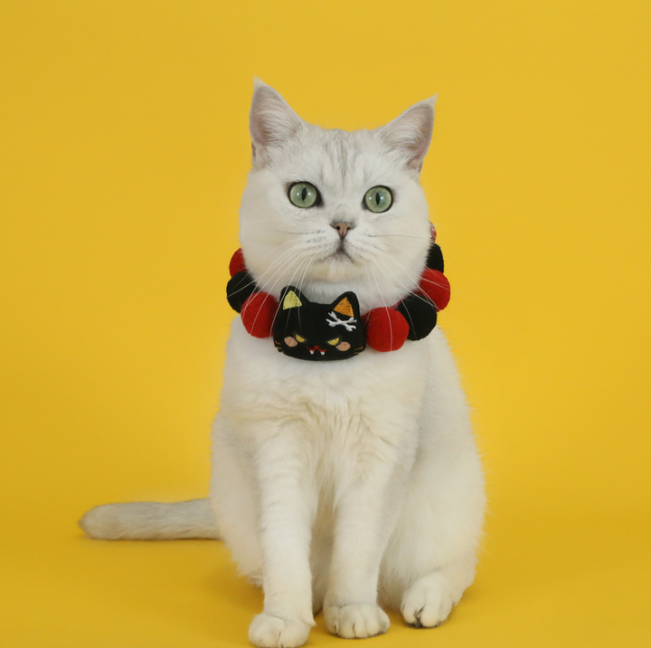Halloween Plush Ball Collar for Cats and Small Dogs – Soft Cotton Design in Pumpkin, Ghost &amp; Black Cat Styles
