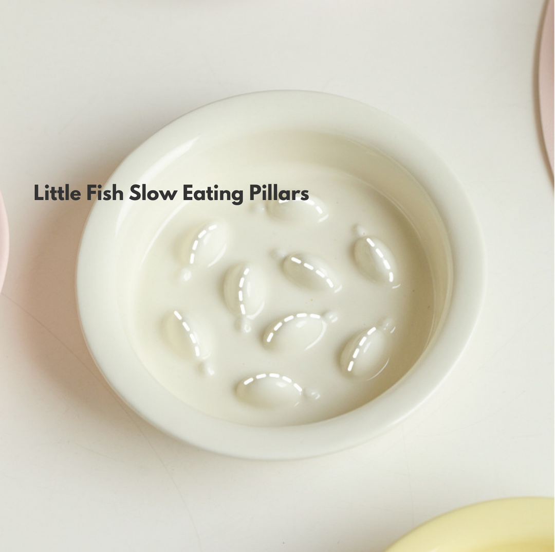 Little Fish Ceramic Slow Feeder Bowl for Cats &amp; Small Dogs