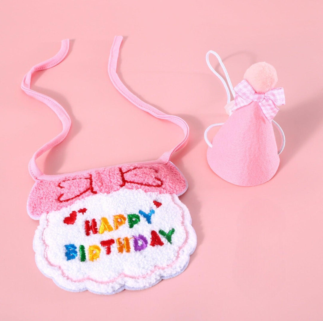Pet Birthday Ensemble - Embroidered Hat &amp; Bib Accessory Pack