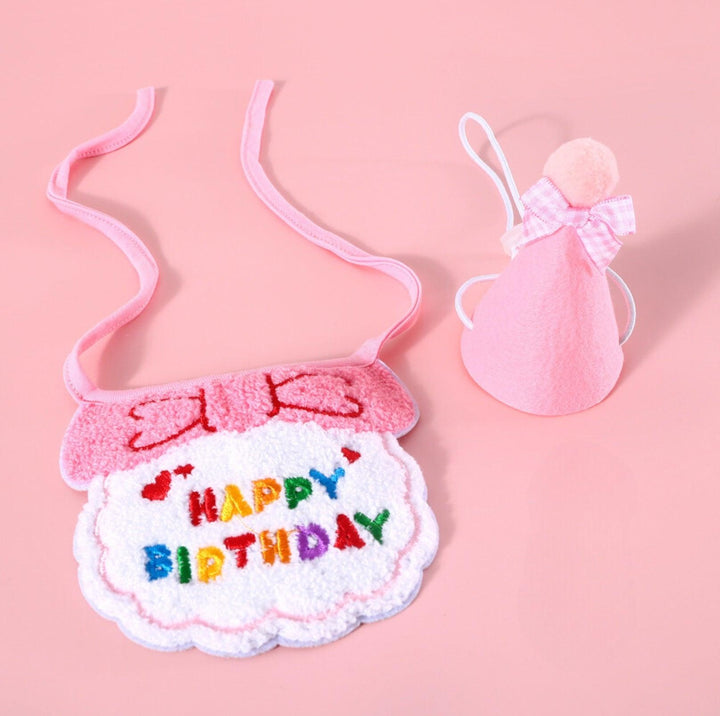 Pet Birthday Ensemble - Embroidered Hat &amp; Bib Accessory Pack