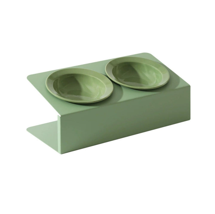Ceramic Double Pet Bowl with Tilted Iron Stand