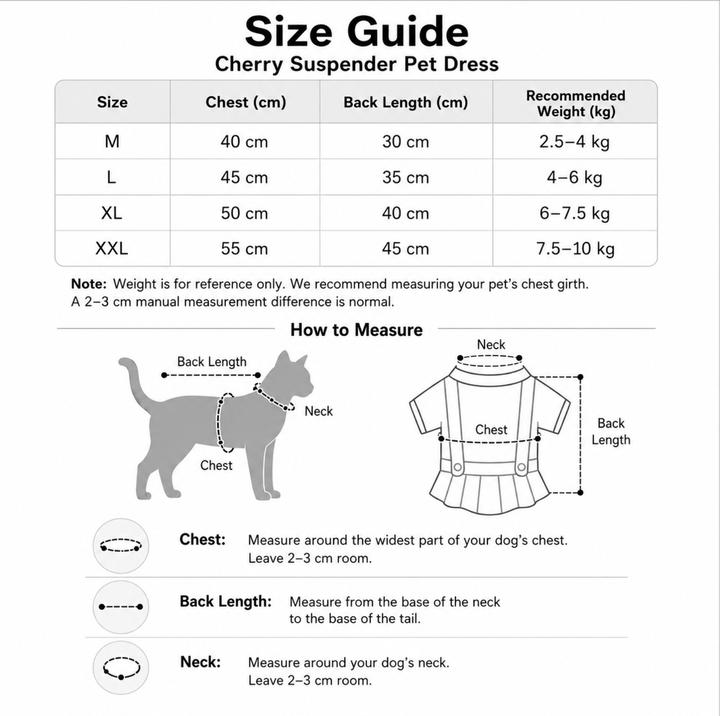 Cherry Suspender Pet Dress with D-Ring for Cats &amp; Small Dogs