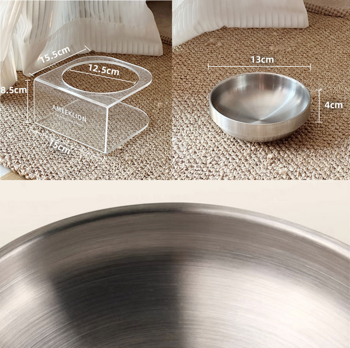 304 Stainless Steel Pet Food Bowl with Clear Acrylic Stand