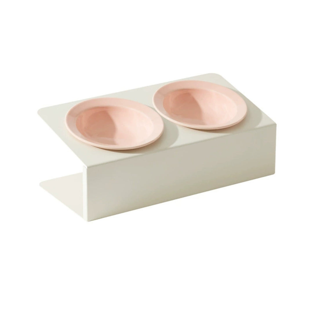 Ceramic Double Pet Bowl with Tilted Iron Stand