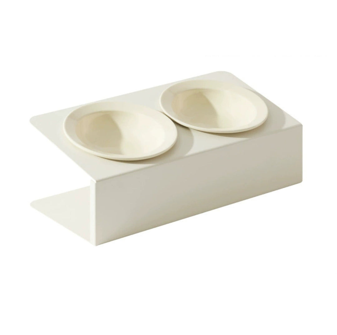 Ceramic Double Pet Bowl with Tilted Iron Stand