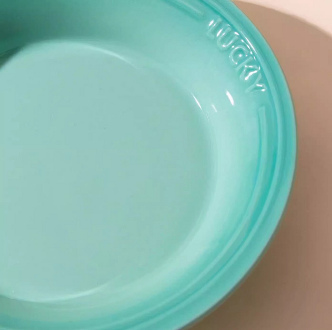 Lucky 6-Inch Flat Ceramic Pet Bowl – Multicolour Glazed Plate for Cats &amp; Small Dogs