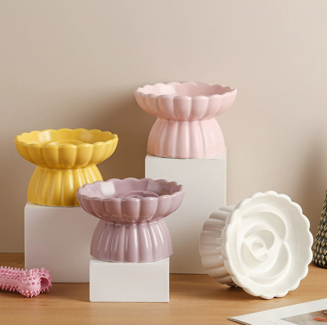 Rosette Ceramic Slow Feeder Pet Bowl