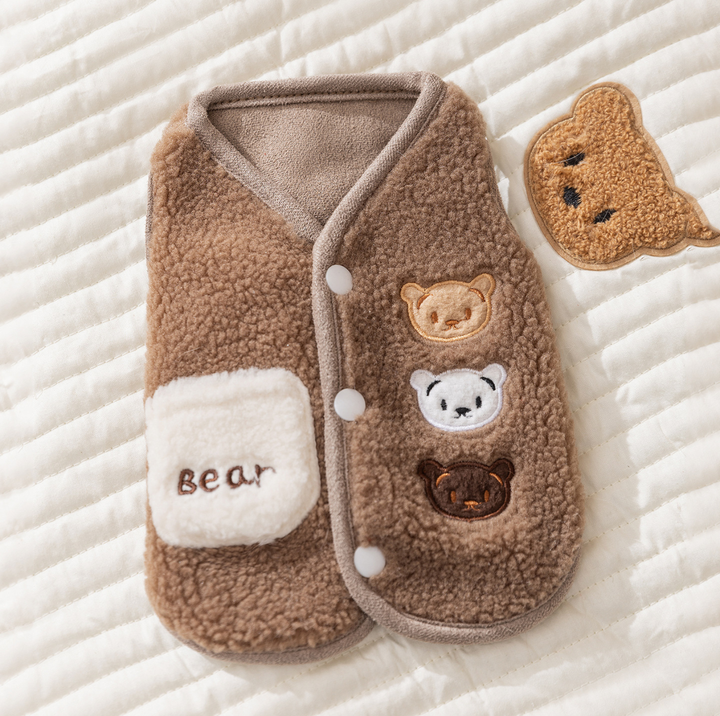 Bear Embroidered Teddy Fleece Pet Vest for Cats &amp; Small Dogs