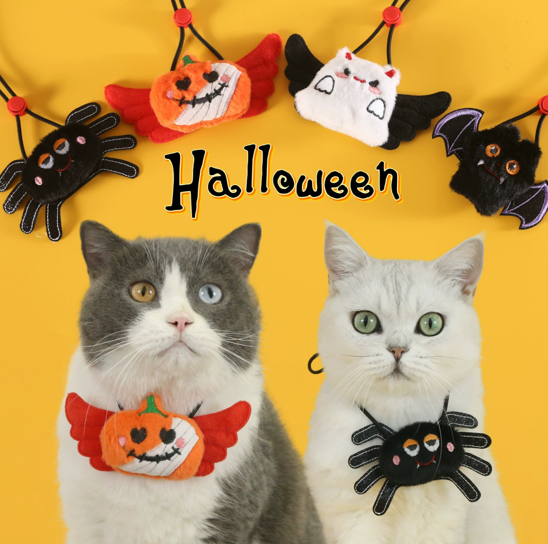 Halloween Pet Bib Collar – Pumpkin, Ghost, Spider &amp; Bat Plush Designs for Cats and Dogs