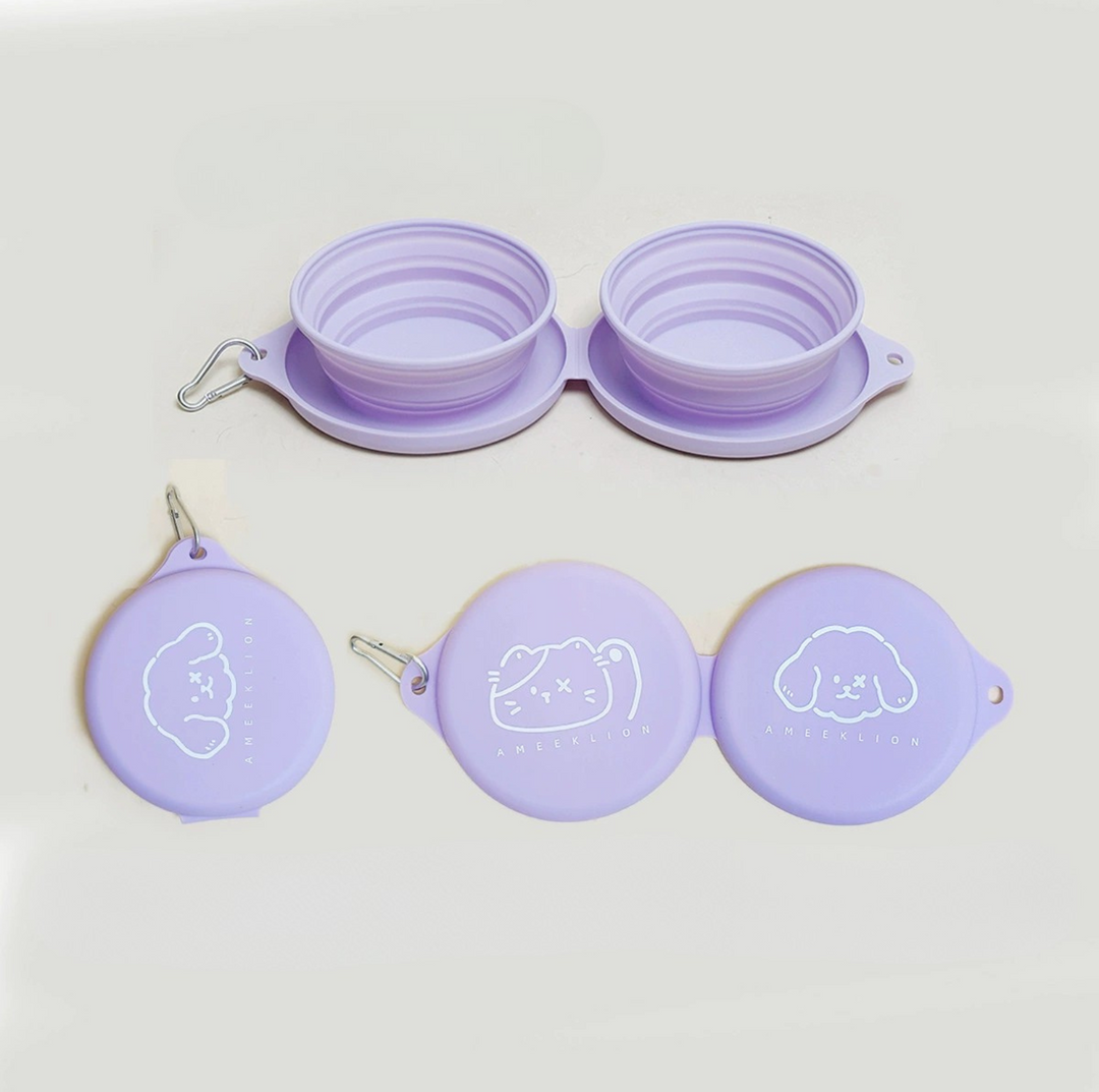 Silicone Foldable Double Pet Feeding Bowl - Portable &amp; Travel-Friendly