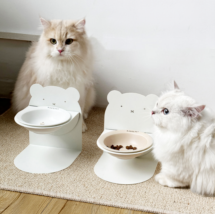 Magnetic Adjustable Elevated Ceramic Pet Bowl with Bear-Shaped Stand