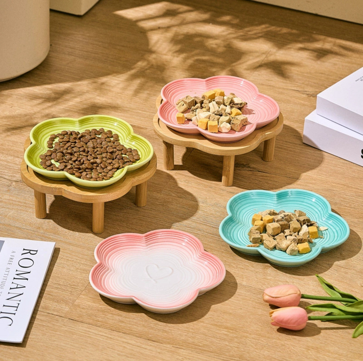 Plum Blossom-Shaped Ceramic Pet Bowl