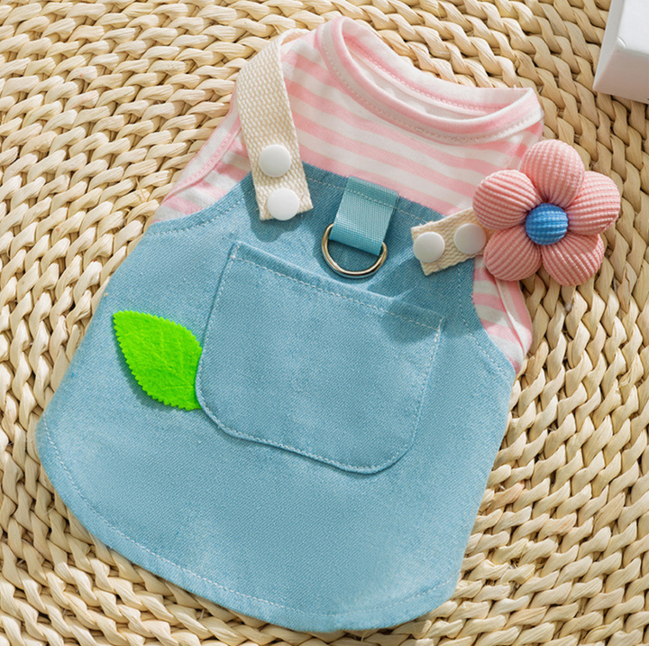 Denim Patchwork Pet Dress with D-Ring for Cats &amp; Small Dogs