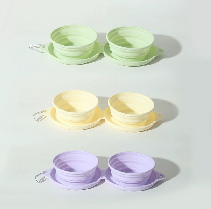 Silicone Foldable Double Pet Feeding Bowl - Portable &amp; Travel-Friendly