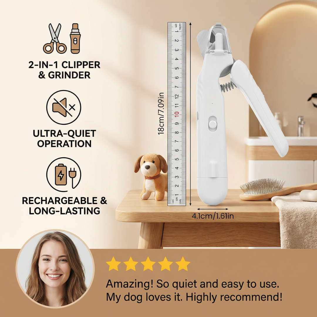 2-in-1 Professional Dog Nail Clipper &amp; Grinder – Ultra-Quiet &amp; Rechargeable