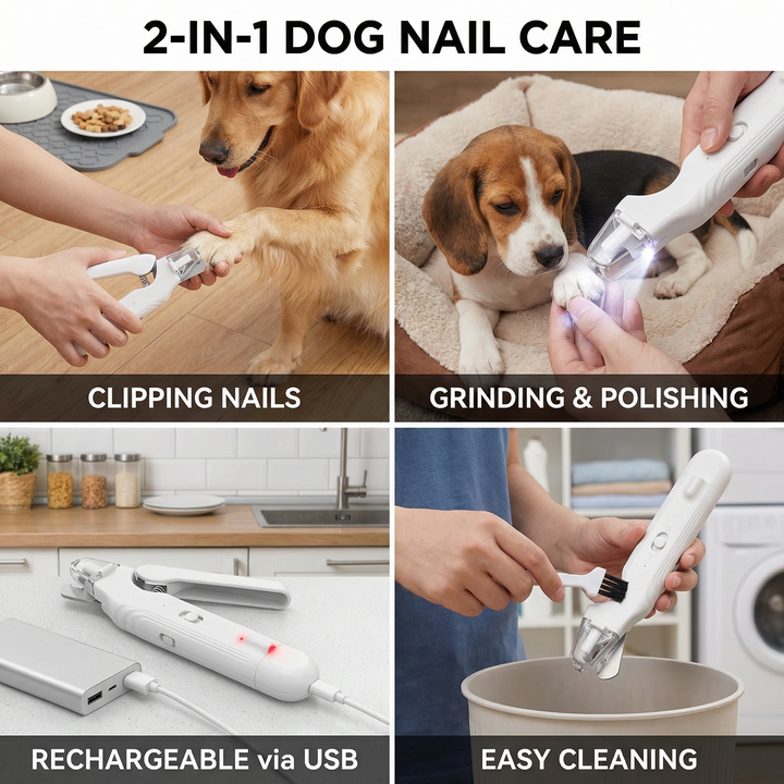 2-in-1 Professional Dog Nail Clipper &amp; Grinder – Ultra-Quiet &amp; Rechargeable