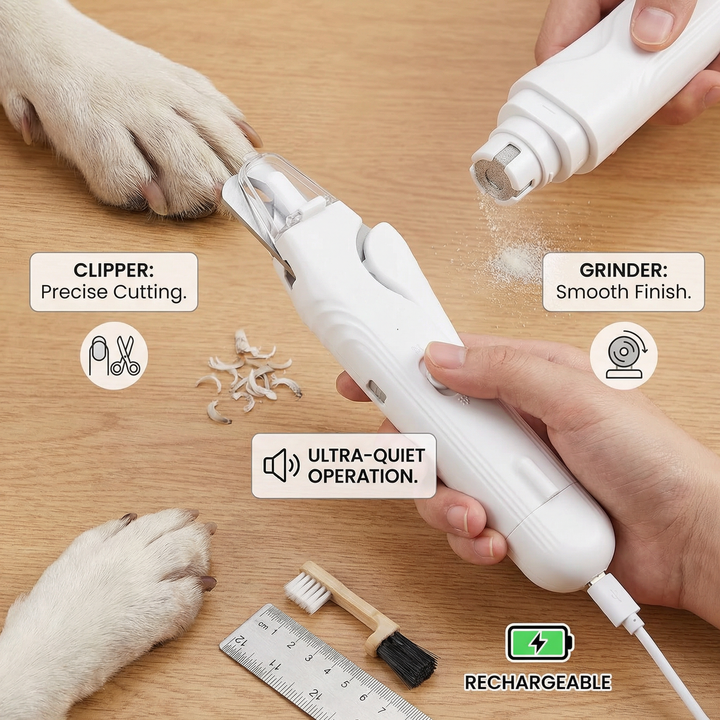 2-in-1 Professional Dog Nail Clipper &amp; Grinder – Ultra-Quiet &amp; Rechargeable