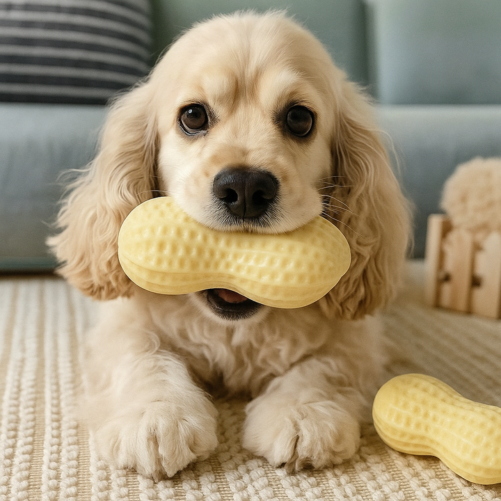 Durable squeaky peanut chew toy for dogs