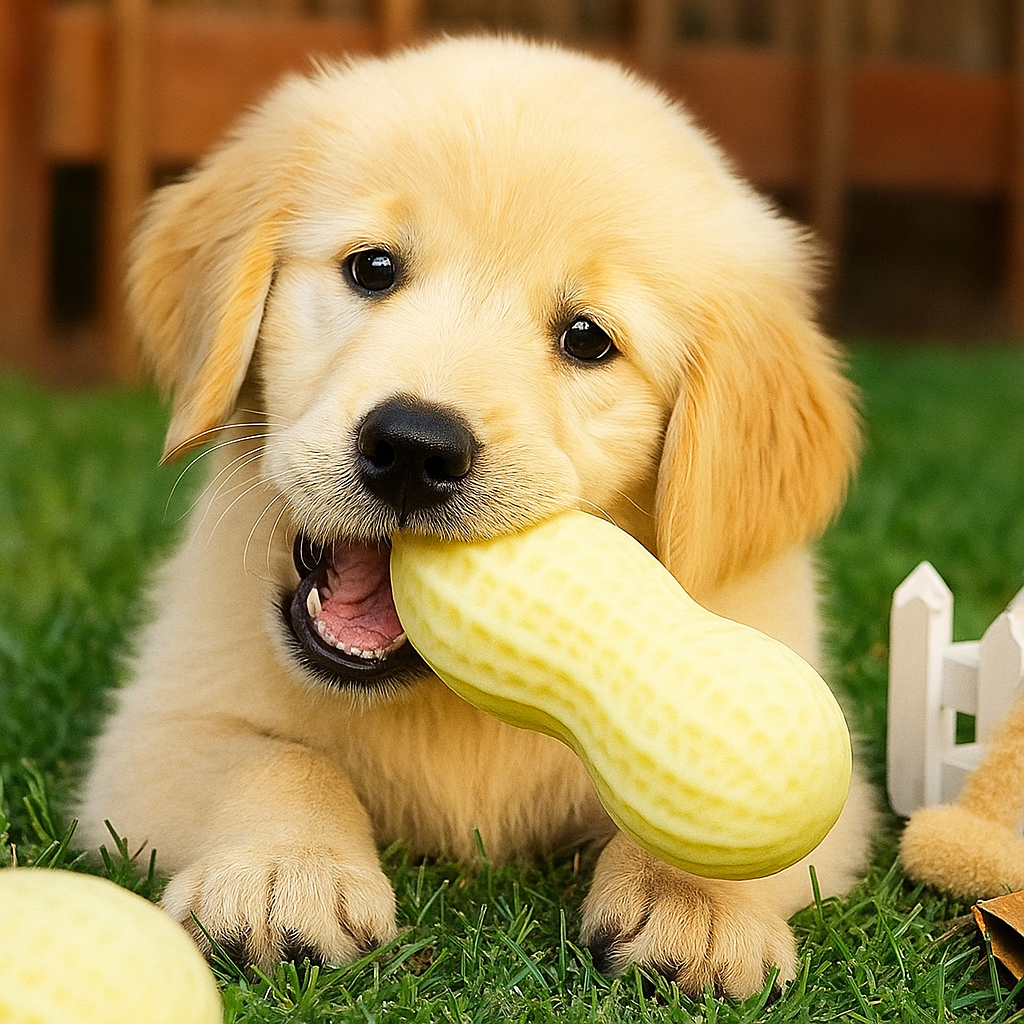 Durable squeaky peanut chew toy for dogs