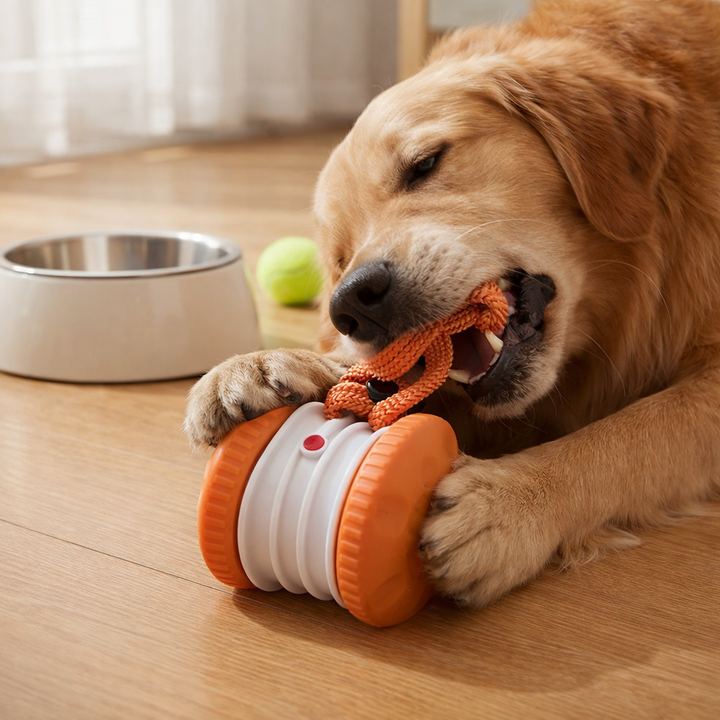 Interactive &amp; Durable Dog Ball – Motion Toy with Tug Rope in Dog Colours