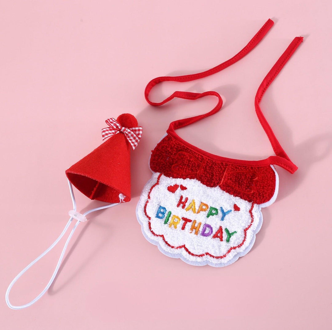 Pet Birthday Ensemble - Embroidered Hat &amp; Bib Accessory Pack