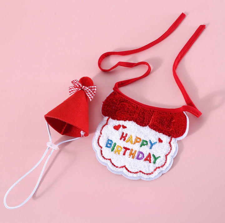 Pet Birthday Ensemble - Embroidered Hat &amp; Bib Accessory Pack