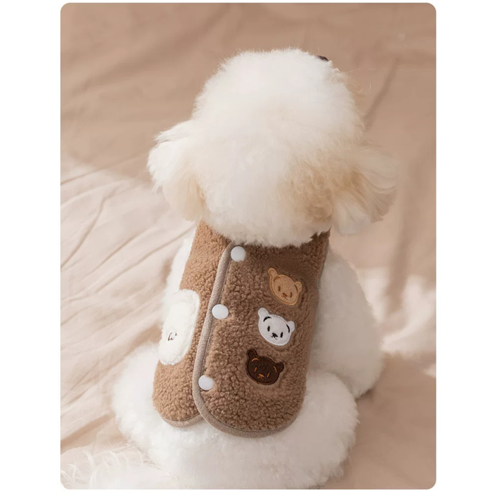 Bear Embroidered Teddy Fleece Pet Vest for Cats &amp; Small Dogs
