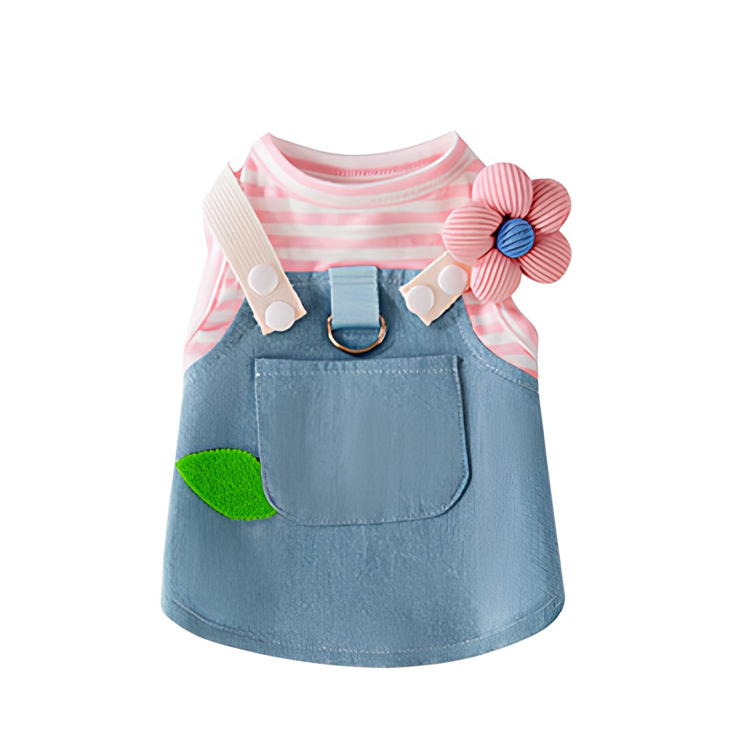 Denim Patchwork Pet Dress with D-Ring for Cats &amp; Small Dogs