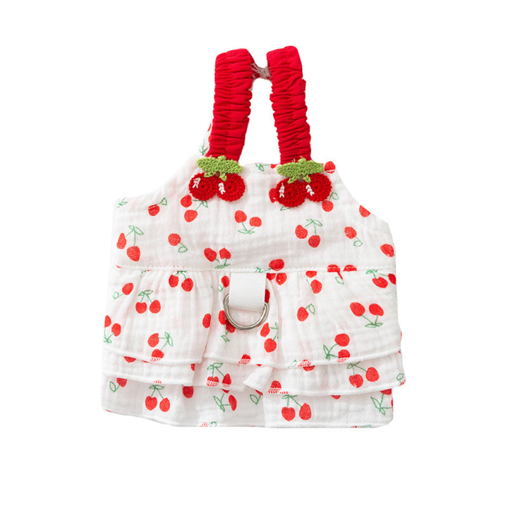 Cherry Suspender Pet Dress with D-Ring for Cats &amp; Small Dogs