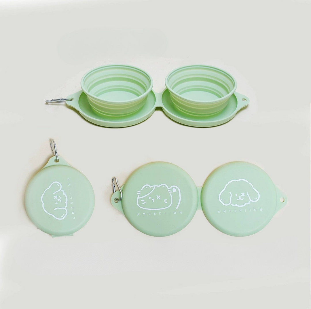 Silicone Foldable Double Pet Feeding Bowl - Portable &amp; Travel-Friendly