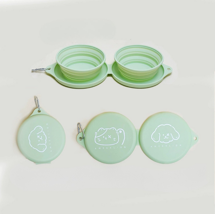 Silicone Foldable Double Pet Feeding Bowl - Portable &amp; Travel-Friendly