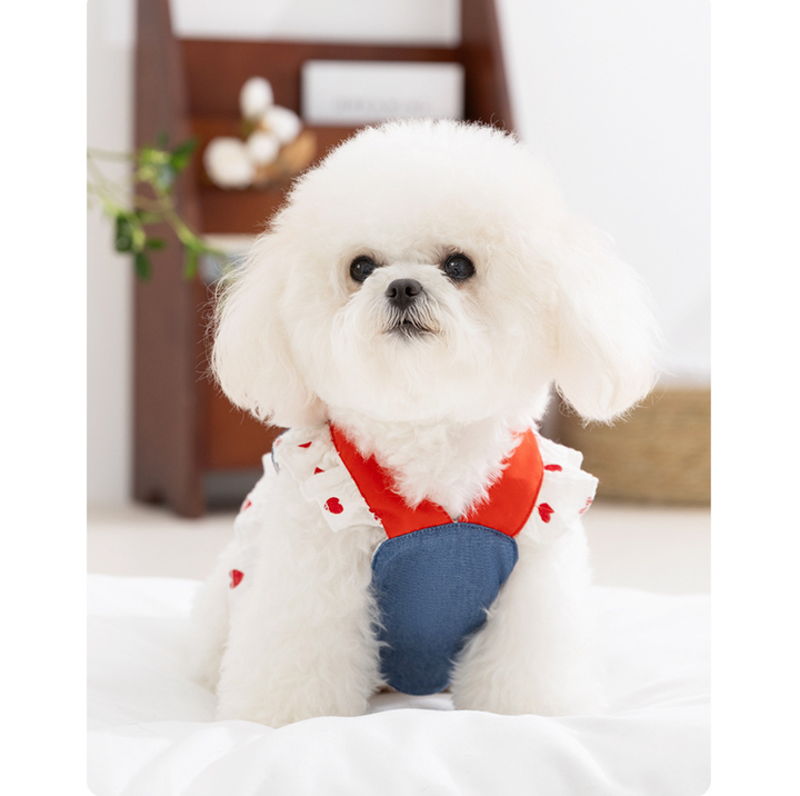 Denim Strawberry Suspender Pet Dress for Cats &amp; Small Dogs