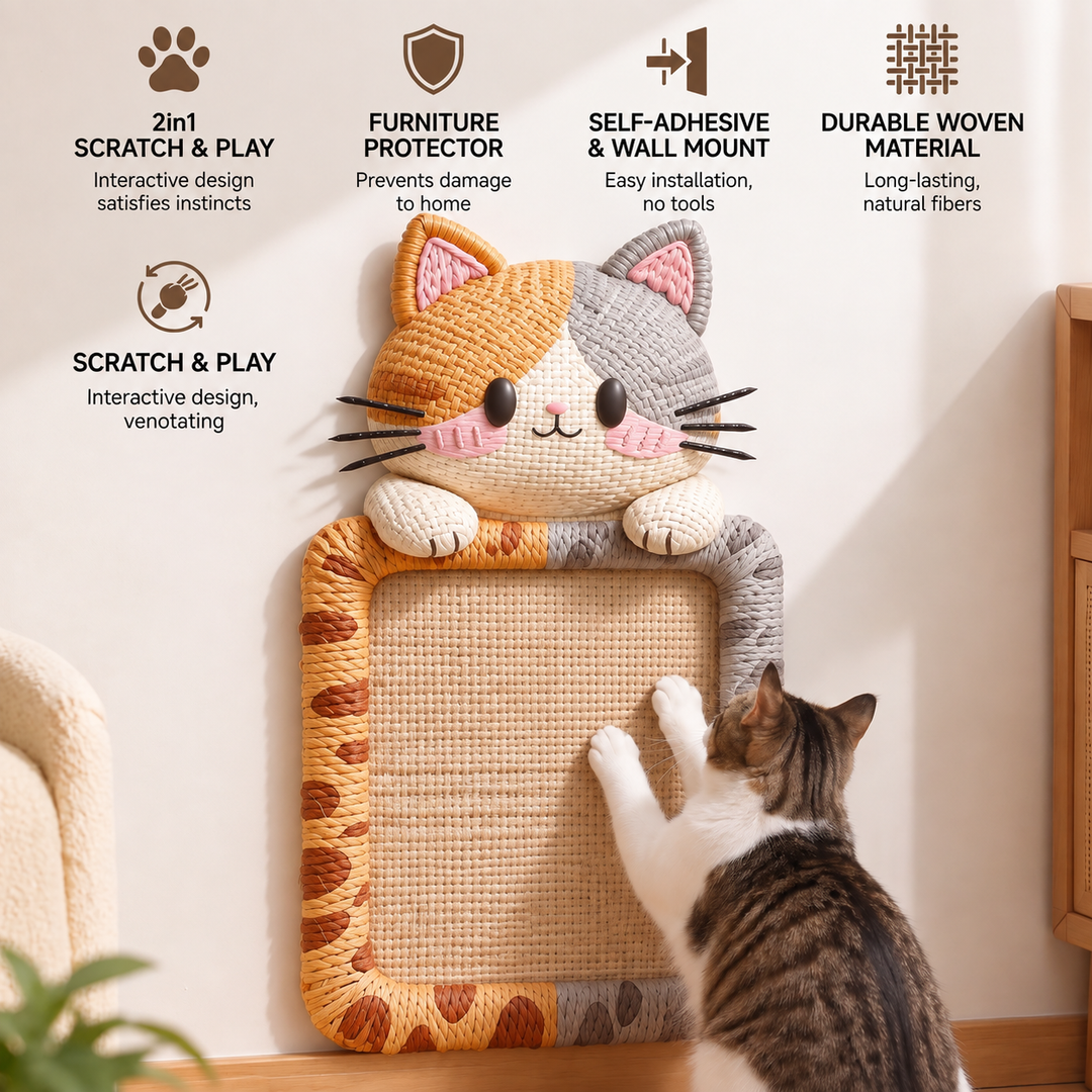 2in1 Woven Self-Adhesive Cat Scratching Mat &amp; Furniture Protector with Interactive Toy