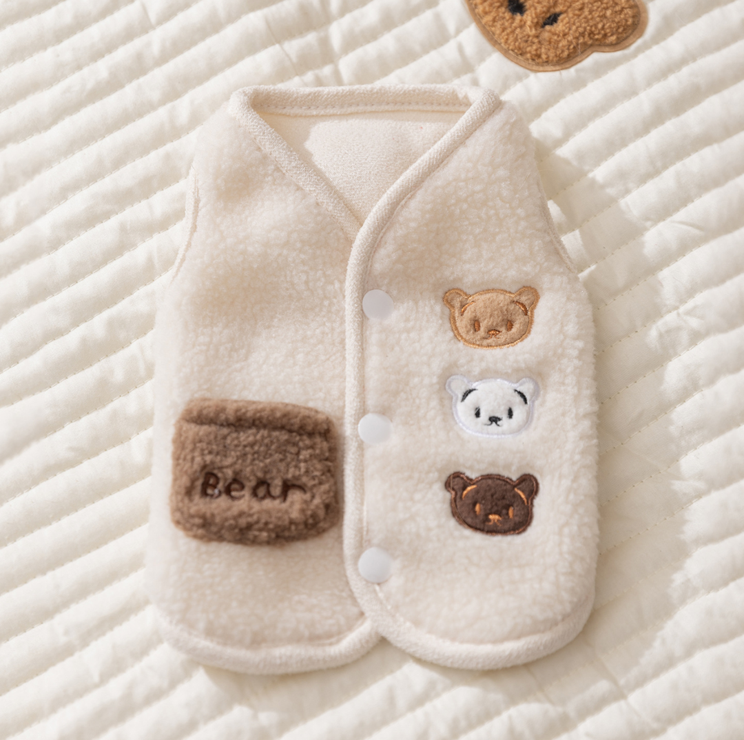 Bear Embroidered Teddy Fleece Pet Vest for Cats &amp; Small Dogs