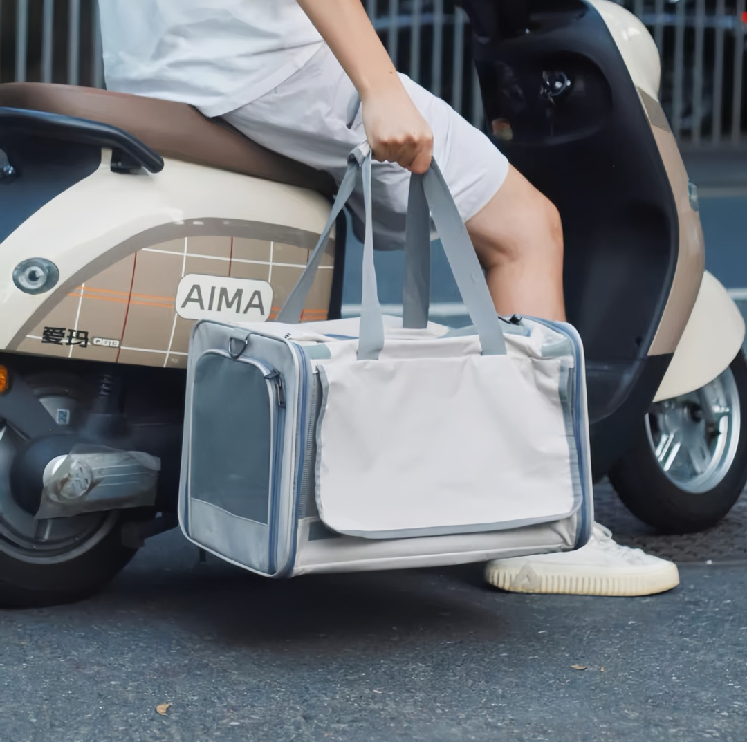 Large Foldable Mesh Pet Carrier with Roll-Up Covers - Up to 10kg