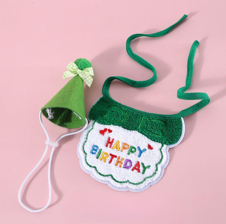 Pet Birthday Ensemble - Embroidered Hat &amp; Bib Accessory Pack
