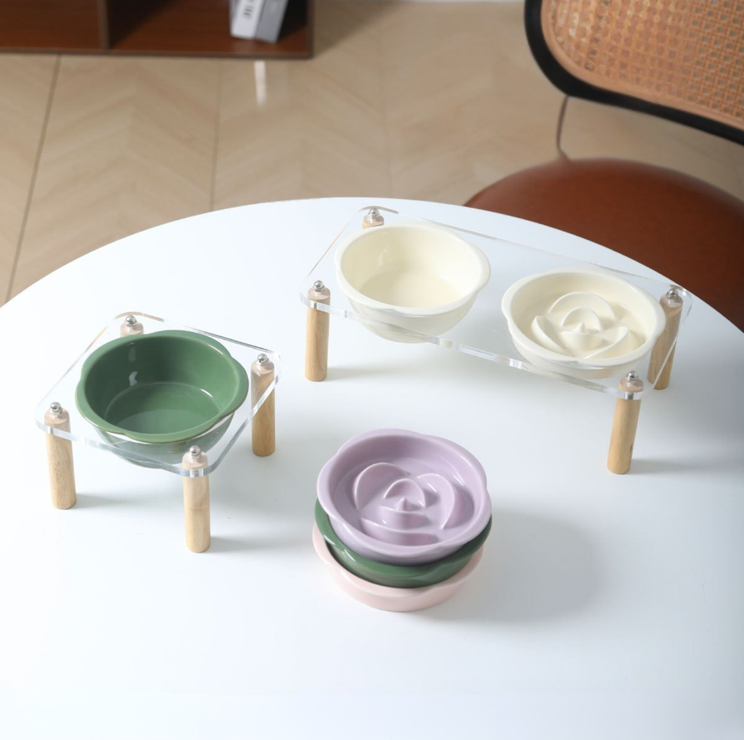 Ceramic Slow Feeder Bowl / Water Bowl with Optional Acrylic Stand