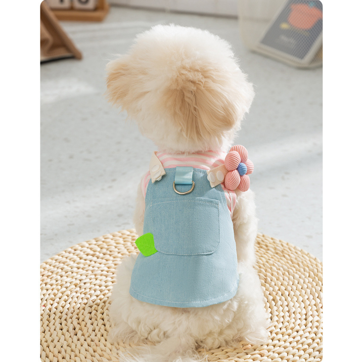 Denim Patchwork Pet Dress with D-Ring for Cats &amp; Small Dogs