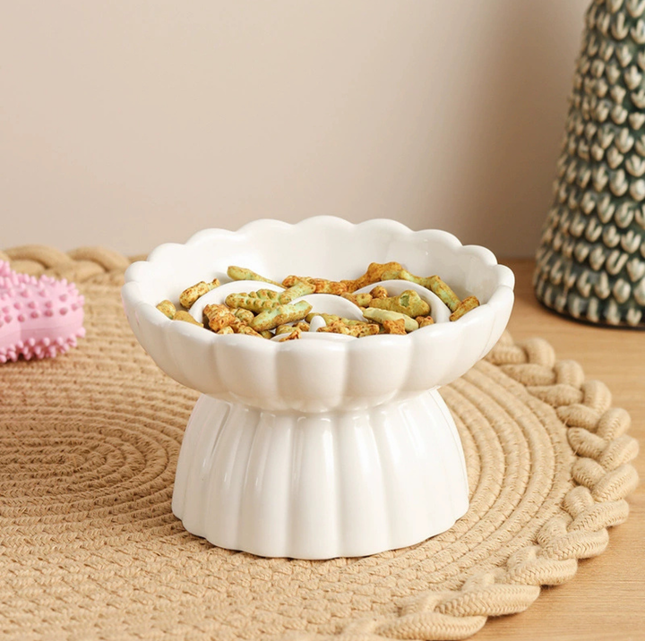 Rosette Ceramic Slow Feeder Pet Bowl