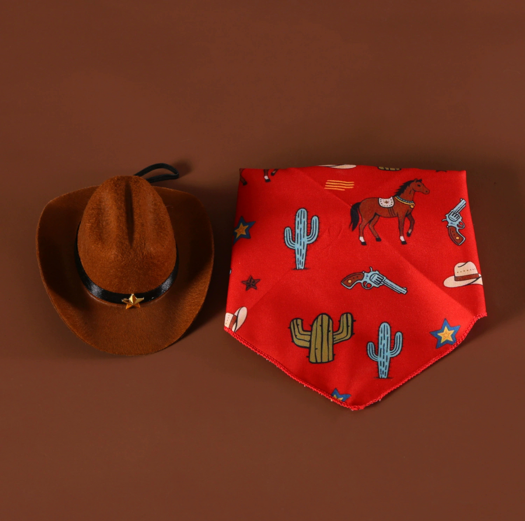 Western Cowboy Pet Hat &amp; Bandana Set