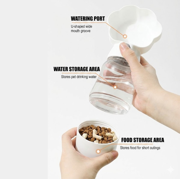 Paw-Shaped Portable Pet Water &amp; Food Bottle – 2-in-1 Travel Dispenser