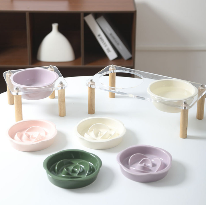 Ceramic Slow Feeder Bowl / Water Bowl with Optional Acrylic Stand