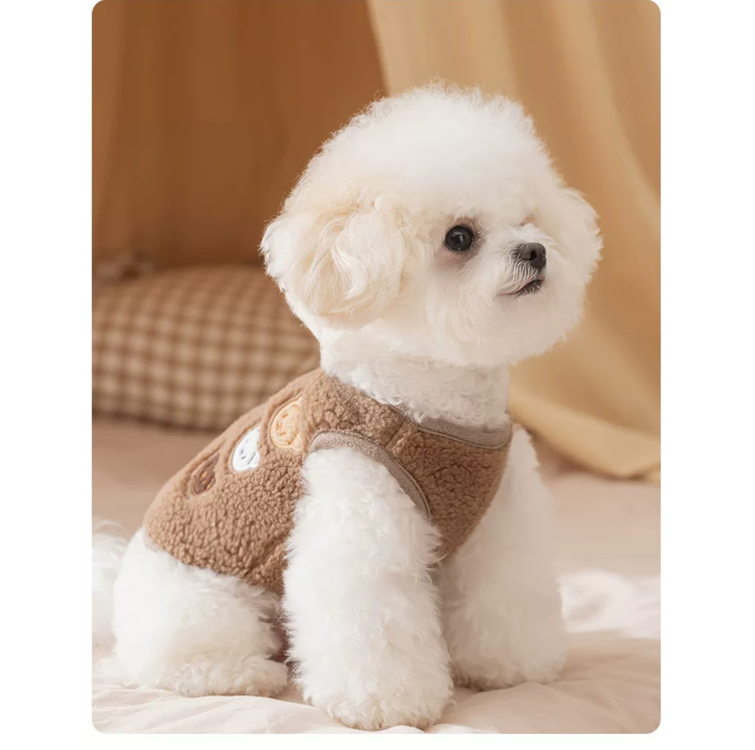 Bear Embroidered Teddy Fleece Pet Vest for Cats &amp; Small Dogs