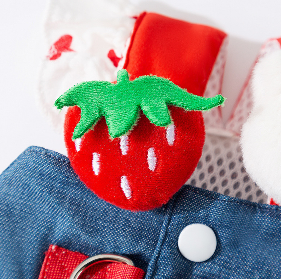 Denim Strawberry Suspender Pet Dress for Cats &amp; Small Dogs
