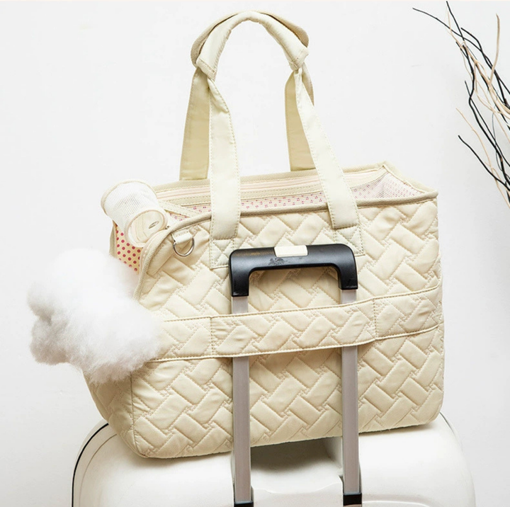 Quilted Side-Opening Pet Carrier Bag with Safety Tether