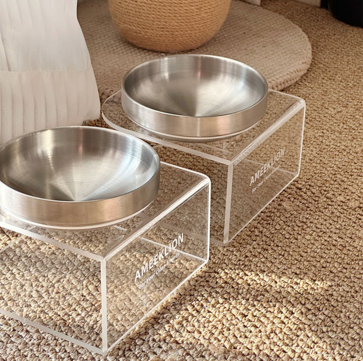 304 Stainless Steel Pet Food Bowl with Clear Acrylic Stand