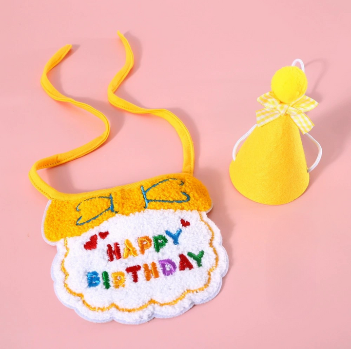 Pet Birthday Ensemble - Embroidered Hat &amp; Bib Accessory Pack