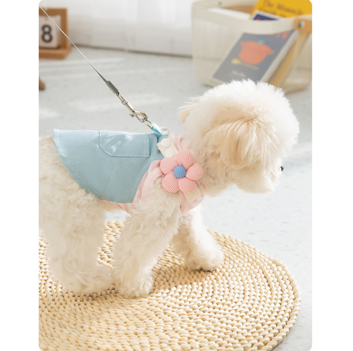 Denim Patchwork Pet Dress with D-Ring for Cats &amp; Small Dogs